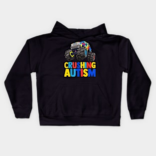 Monster Truck Crushing Austim Awareness Kids Hoodie